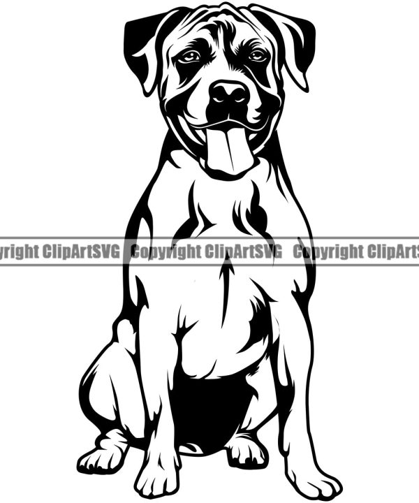 Pit Bull Dog Sitting Position Happy Face Design Element  Puppy Pup Head Purebred Pedigree Canine K-9 K9 Animal Portrait Doggy Vector Clipart SVG Limited Edition