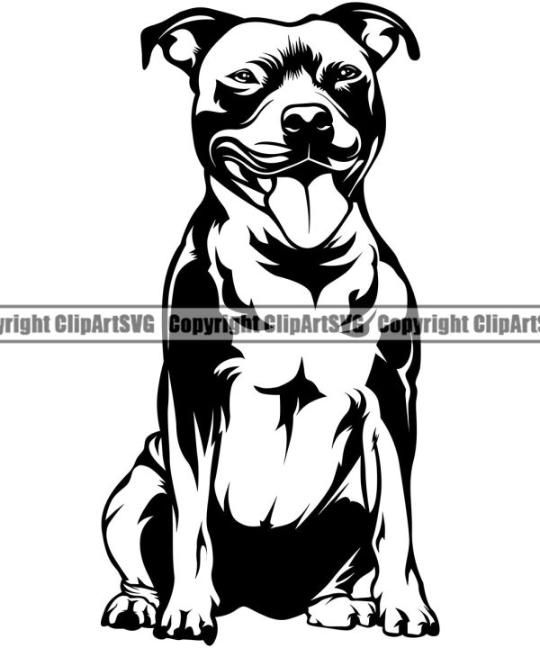 Pit Bull Sitting Dog Puppy Pup Head Purebred Pedigree Canine K-9 K9 Animal Portrait Doggy Face Design Clipart SVG Outlet Official