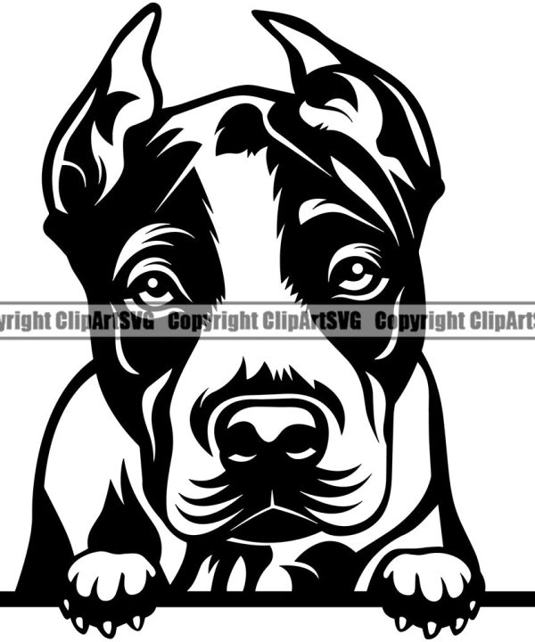 Pit Bull Dog Head Black Color Design Puppy Pup Head Purebred Pedigree Canine K-9 K9 Animal Portrait Doggy Face Cute Vector Clipart SVG Buy Cheap Brand New Unisex