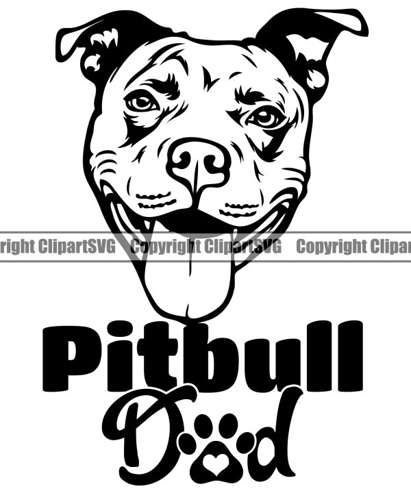 Pit Bull Dad Dog Puppy Pup Head Purebred Pedigree Canine K-9 K9 Animal Portrait Doggy Face Cute Design Vector Clipart SVG Original Online