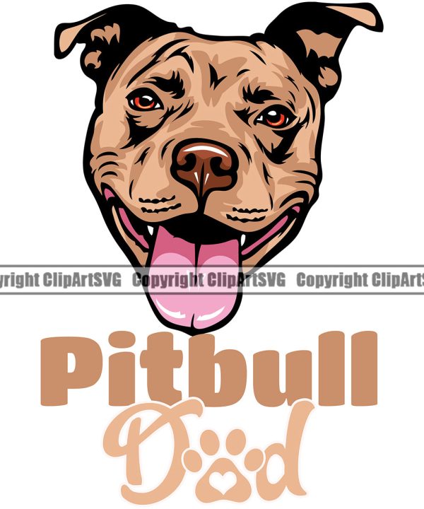 Pit Bull Dad Dog Color Design Element Puppy Pup Head Purebred Pedigree Canine K-9 K9 Animal Portrait Doggy Face Vector Clipart SVG Huge Surprise