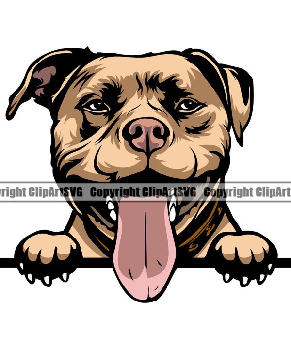 Pit Bull Dog Peeking Design Color Head Smile Face Puppy Pup Head Purebred Pedigree Canine K-9 K9 Animal Portrait Doggy Vector Clipart SVG Amazon Sale Online