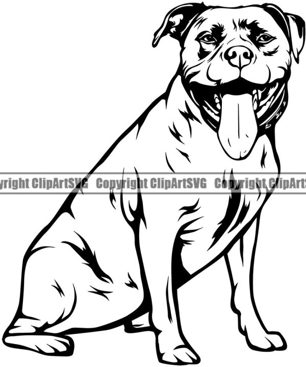 Pit Bull Dog Sitting Design Smile Face Animal Body Puppy Pup Head Pedigree K-9 K9 Animal Portrait Doggy Canine Purebred Clipart SVG For Sale