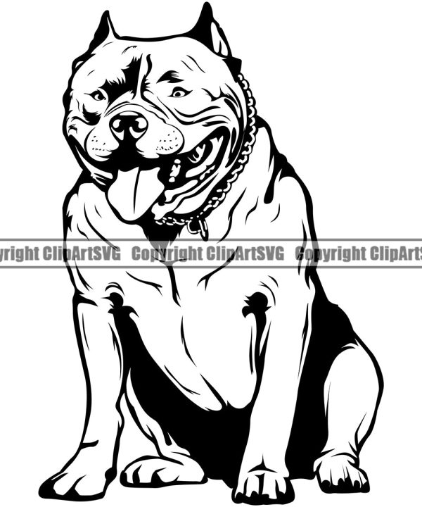 Pit Bull Dog Smile Face Design Sitting Position  Puppy Pup Head Purebred Pedigree Canine K-9 K9 Animal Portrait Doggy Clipart SVG Fashionable Sale Online