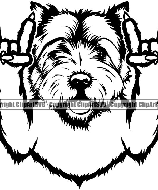 West Highland White Terrier Dog Rock And Roll Hand Sign Design Element Puppy Pup Head Purebred Pedigree Canine K-9 K9 Animal Portrait Doggy Smile Face Cute Body Vector Clipart SVG Clearance Official
