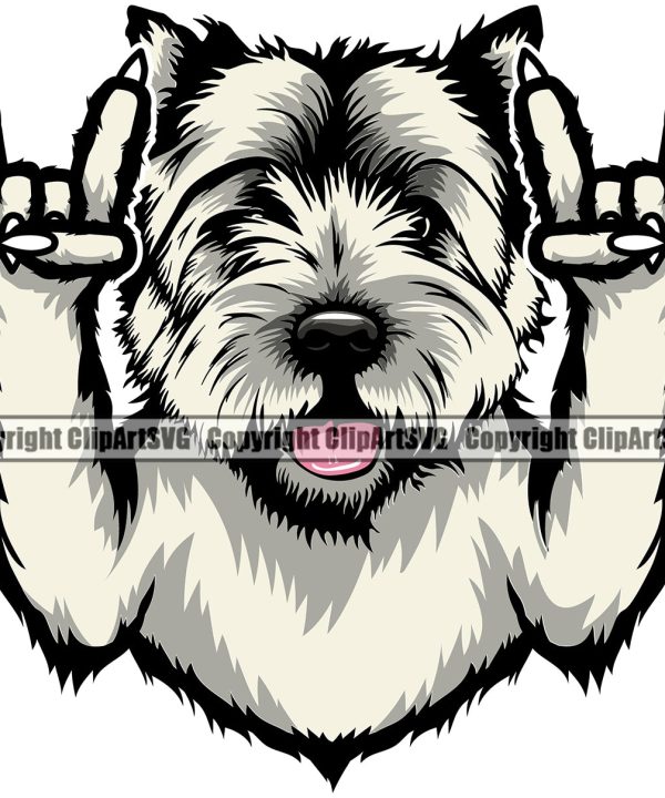 West Highland White Terrier Dog Rock And Roll Hand Sign Color Design Element Puppy Pup Head Purebred Pedigree Canine K-9 K9 Animal Portrait Doggy Smile Face Cute Body Vector Clipart SVG View Cheap Pice