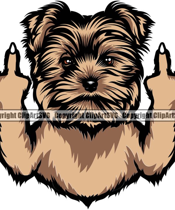 Yorkie Dog Middle Finger Hand Sign Color Brown Design Element Puppy Pup Head Purebred Pedigree Canine K-9 K9 Animal Portrait Doggy Smile Face Cute Body Vector Clipart SVG Cheap Sale Outlet Locations