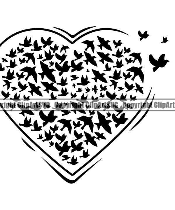 Birds Flying Out Heart Shape Love Shaped Family Care Art Design Element Heart Love Romance Romantic Relationship Logo Family Couple Wedding Clipart SVG Discount 2025 Newest