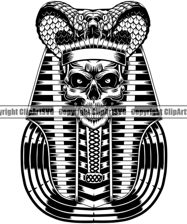 Black And White Ethnic Egypt Egyptian Pharaoh Skull Cobra Design Element Skull Death Head Skeleton Dead Face Horror Human Bone Evil Tattoo Grunge Scary Gothic Art Logo Clipart SVG Buy Cheap Manchester Great Sale