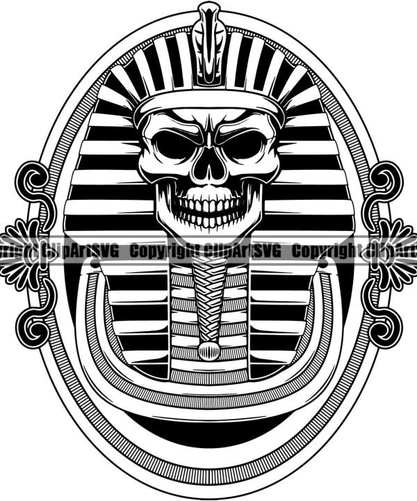 Black And White Ethnic Egyptian Tomb Skull Skeleton Head Logo Design Element Death Head Skeleton Dead Face Horror Human Bone Evil Tattoo Grunge Scary Gothic Art Logo Clipart SVG Wide Range Of Cheap Pice