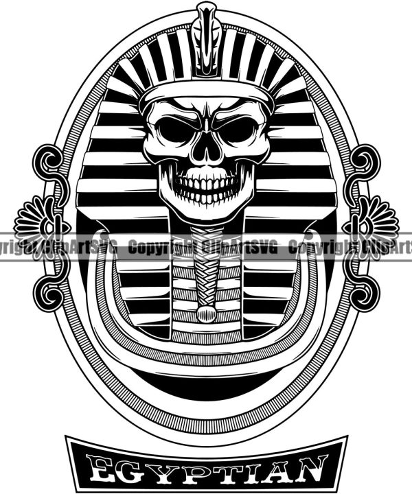 Black And White Ethnic Egyptian Tomb Skull Skeleton Head Logo Design Element BW Skull Angry Face Death Head Skeleton Dead Face Horror Human Bone Evil Tattoo Grunge Scary Gothic Art Logo Clipart SVG Finishline Sale Online