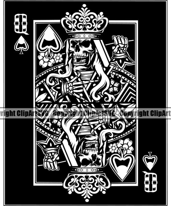 Black And White Game Poker Playing Card Queen Crown On Head Skull Skeleton Design Element Poker Casino Texas Hold EM Game Gamble Gabler Gambling Winner Play Bet Win Las Vegas Jackpot Chip Art Design L Best Pices Online