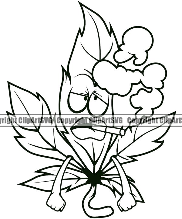 Black And White Cartoon Character Marijuana Smoking Legalize Pot Organic Leaf Medical Medicine Health Herb Plant Cannabis Hemp Drug Grass Weed THC Legal Art Logo Clipart SVG Huge Surprise Cheap Online