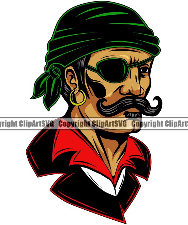 Pirate Color Head Design Element White Background Sports Mascot Sea Ship Ocean Sail Boat Flag Island Skull Captain Treasure Sailor Piracy Buccaneer Thief Art Logo Clipart SVG Buy Cheap Looking For