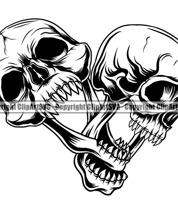 Black And White People Skull Connected Linked Together Vector Design Element White Background Death Head Skeleton Dead Face Horror Human Bone Evil Tattoo Grunge Scary Gothic Art Logo Clipart SVG Wiki Cheap Pice