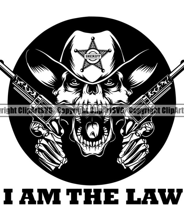 Black And White I Am The Law Quote Skull Outlaw Rebel Renegade Police Cop Circle BW Design Element Skeleton Death Head Skeleton Dead Face Horror Human Bone Evil Tattoo Grunge Scary Gothic Art Logo Cli Buy Cheap Websites