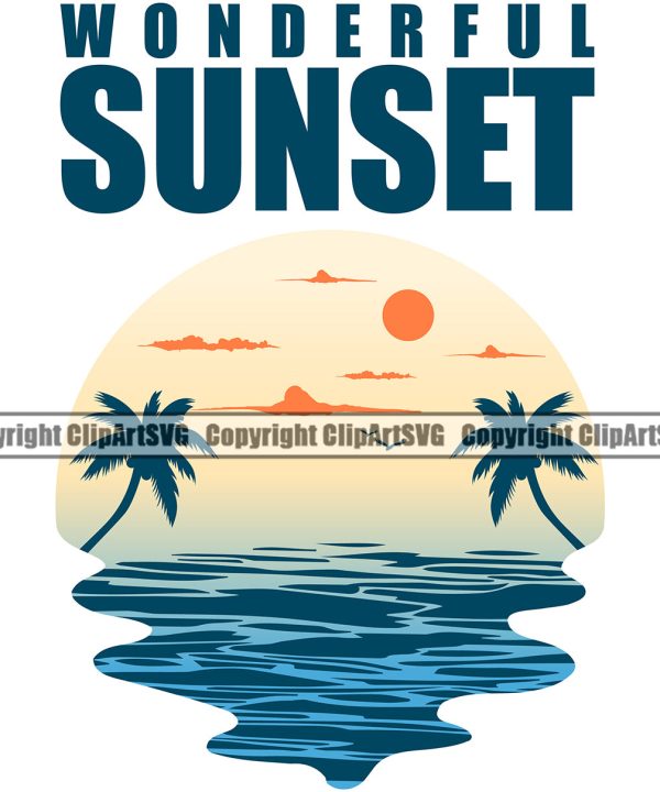Wonderful Sunset Color Quote Surfing Beach Summer Surf Ocean Logo Tropical Wave Design Element Vacation Surfer Hawaii Nature Sun Sunset Travel Sea Surfboard Palm Paradise Island Clipart SVG Cheap Hot Sale