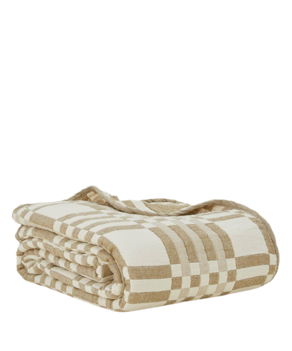 SIMPLE PLAID BLANKET, IVORY/FLAX Clearance 2025