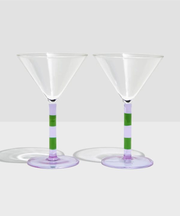Stripe Martini Glasses - Set of 2 - Lilac/Green Buy Cheap Factory Outlet