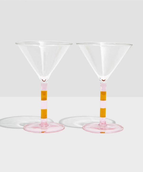 Stripe Martini Glasses - Set of 2 - Pink/Amber Looking For