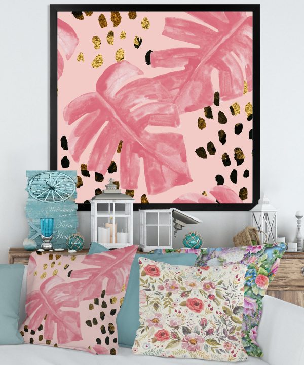 Pink Colored Monstera On Rough Brush Strokes I Cheap Visa Payment