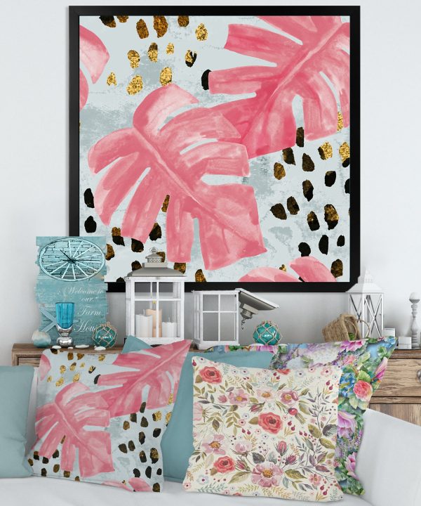 Pink Colored Monstera On Rough Brush Strokes II Discount Best