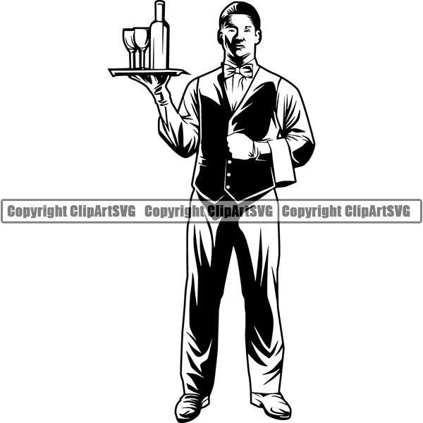 Wine Waiter Server Steward Alcohol Liquor Drink Drinking ClipArt SVG Cheap Sale The Cheapest