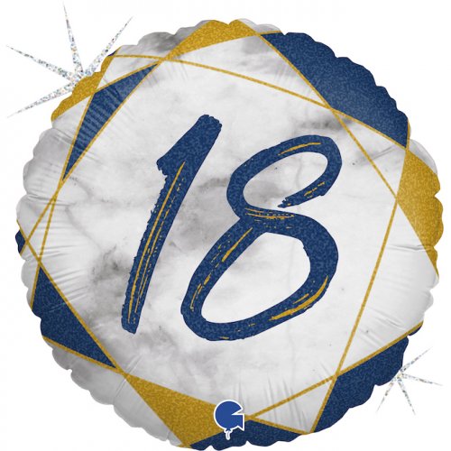 18th Birthday Marble Blue & Gold 45cm Foil Balloon Discount Professional