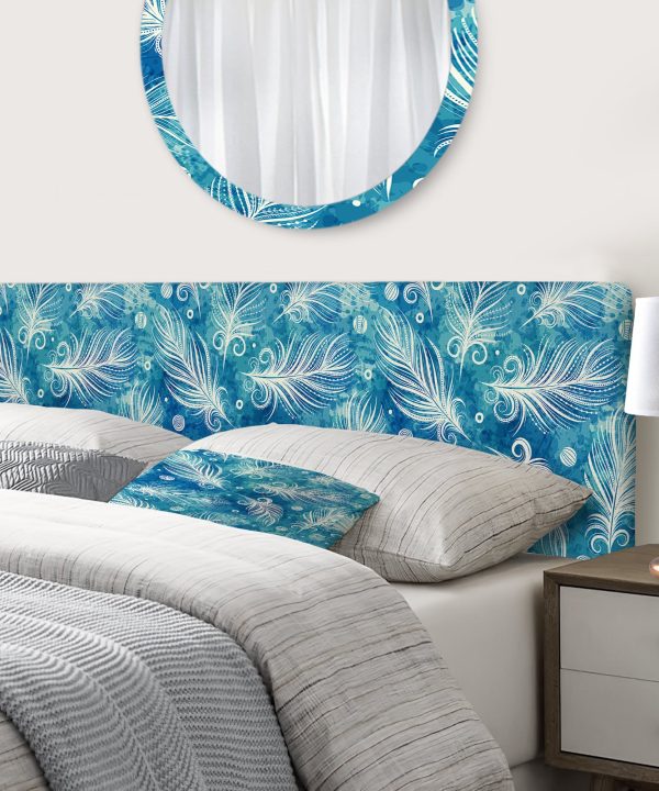 Pattern with Feathers and Circles upholstered headboard Cheap Real Authentic