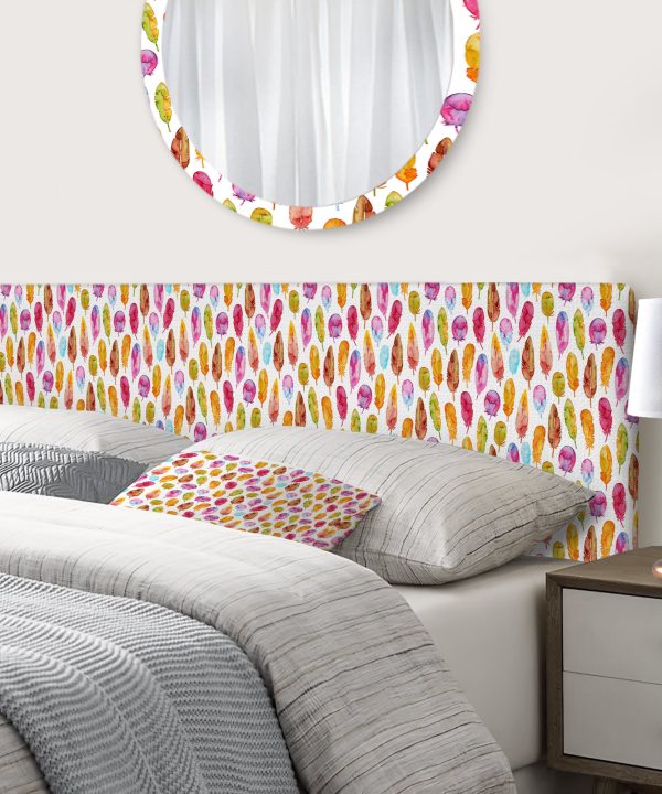 Pattern with Colorful Feathers upholstered headboard Discount With Mastercard