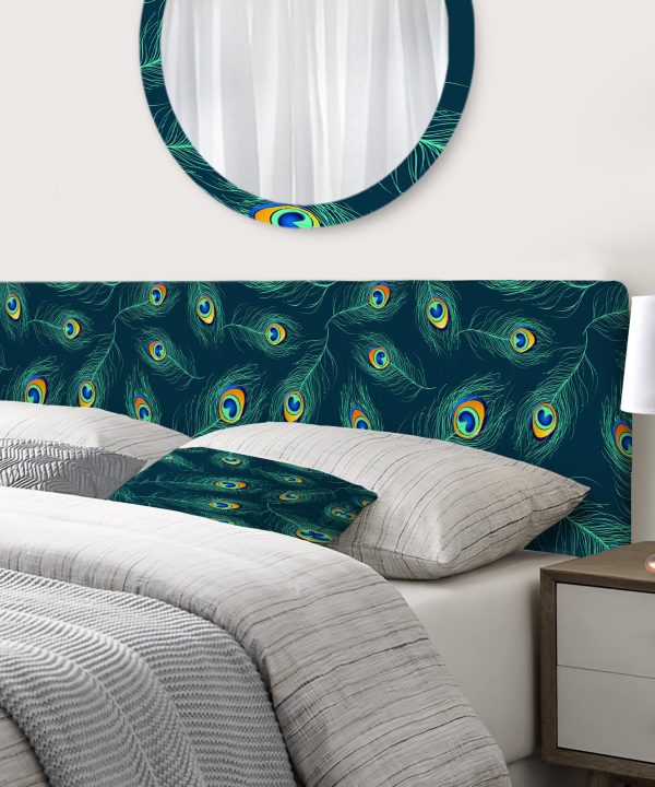 Pattern of Peacock Feathers upholstered headboard Outlet Locations For Sale