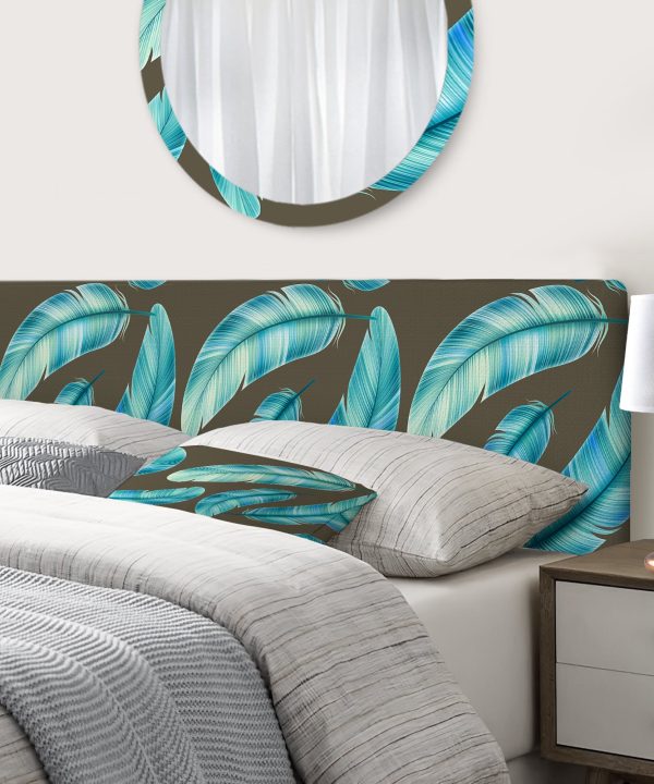 Pattern with Colorful Feathers upholstered headboard Clearance Pictures
