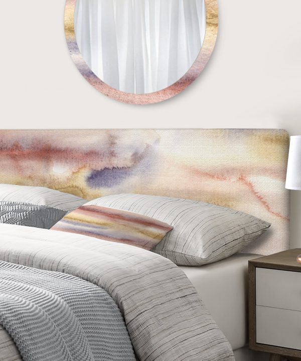 Pastel Abstract With Dark Blue Pink & Yellow Spots upholstered headboard Sale Great Deals