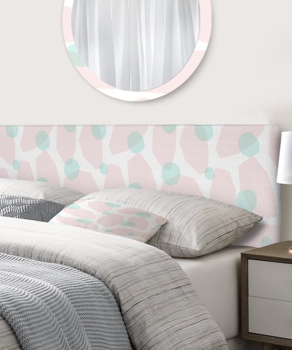 Pink And Blue Pastel Shapes I upholstered headboard Fast Delivery For Sale