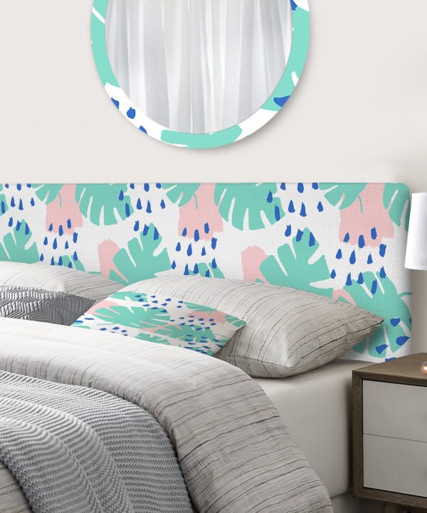 Pink And Green Pastel Leaves upholstered headboard Sale Deals
