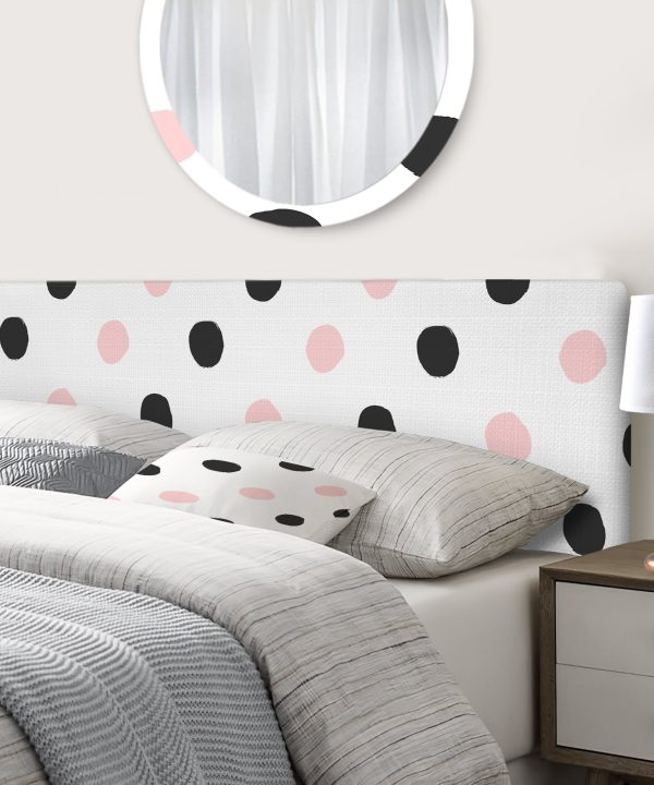 Pink And Black Polka Dots upholstered headboard With Credit Card