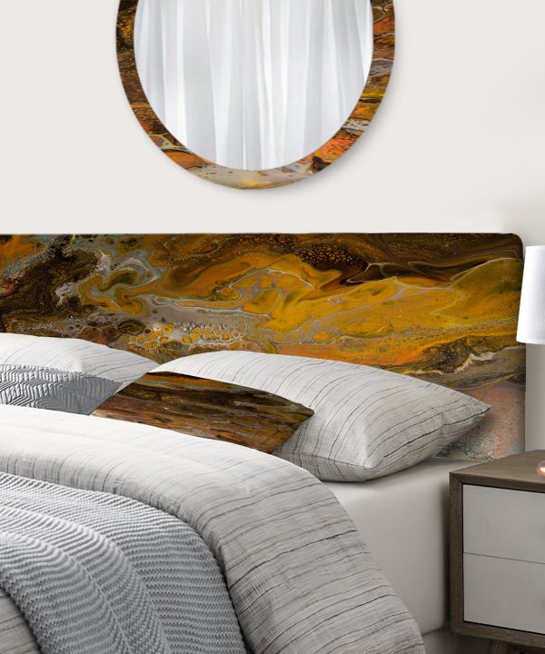 Orange Black And Grey Marble Art upholstered headboard Clearance Online Fake