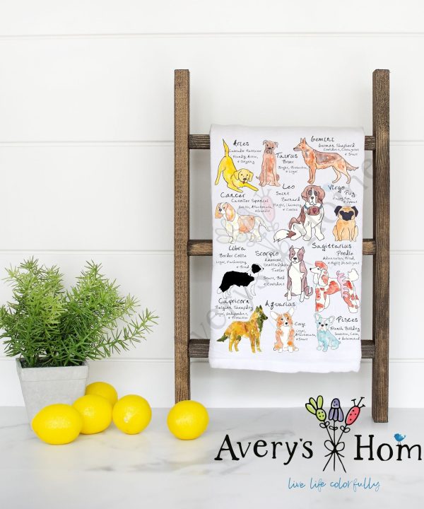 Zodiac Dog Signs Birthday Flour Sack Dish Towel Discount Low Shipping Fee