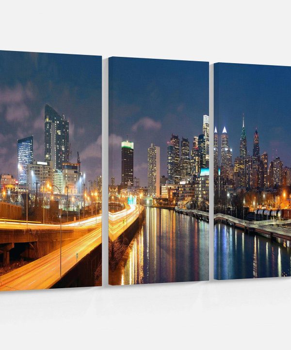 Philadelphia Skyline at Night Multi-Panels Free Shipping For Sale