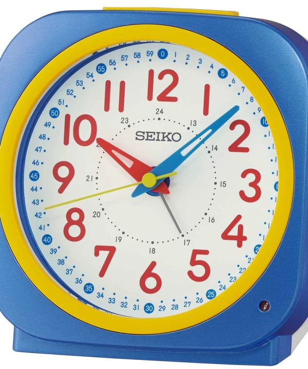Seiko Clock White Dial Blue Case Alarm Clock QHE200L Cheap Sale Ebay