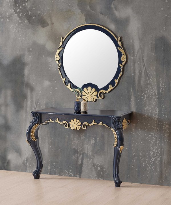 Paris Baroque Design Gold Blue Hallway Bedroom Dresser Table Console Table and Mirror Sideboard Set 110*45*75 cm Cheap Best Wholesale