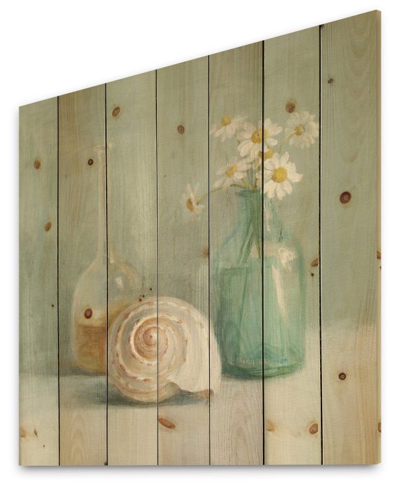Pastel Bath III - Nautical & Beach Print on Natural Pine Wood - 16x16 For Nice For Sale