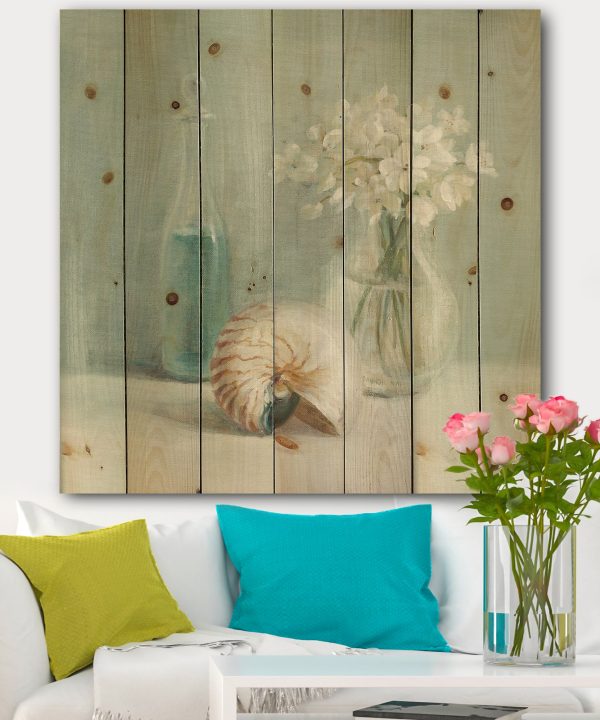 Pastel Bath IV - Farmhouse Print on Natural Pine Wood - 16x16 Clearance Genuine