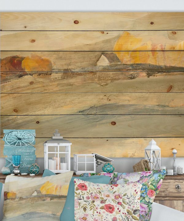 Orange Brown Farm House - Modern Farmhouse Print on Natural Pine Wood - 20x15 Cheap 100% Original