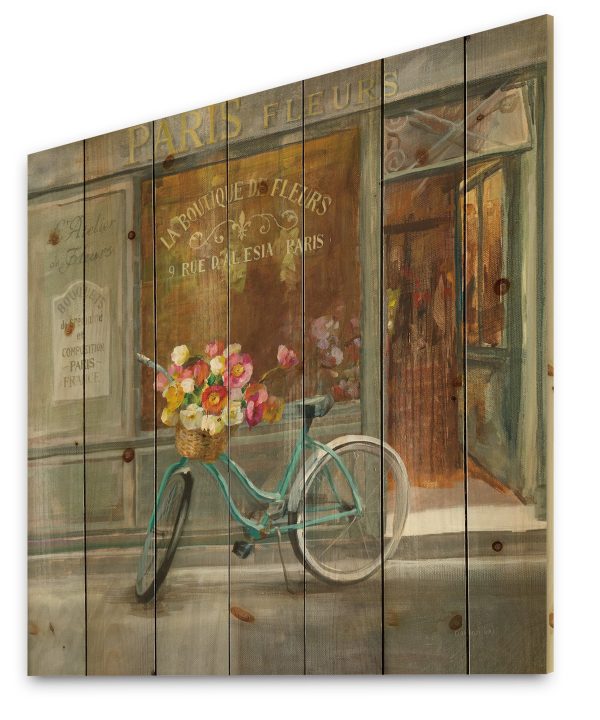 Paris French Flowershop - Traditional Print on Natural Pine Wood - 16x16 Buy Cheap Find Great