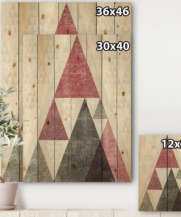 Pink Geometric Mod Triangles II - Mid-Century Transitional Modern Print on Natural Pine Wood - 15x20 Limited Edition Cheap Pice