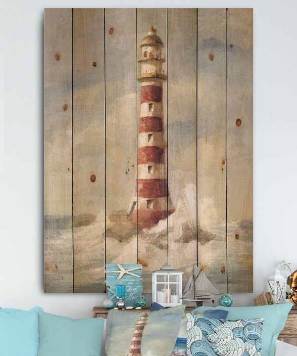 Ocean Lighthouse - Nautical & Coastal Print on Natural Pine Wood - 15x20 Affordable Sale Online