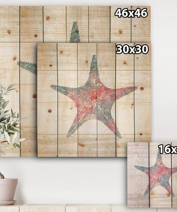 Pink Starfish Ocean Life - Nautical & Coastal Print on Natural Pine Wood - 16x16 Outlet Nicekicks