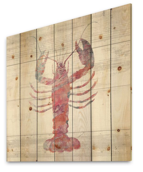 Pink lobster Ocean Life - Nautical & Coastal Print on Natural Pine Wood - 16x16 Outlet Extremely
