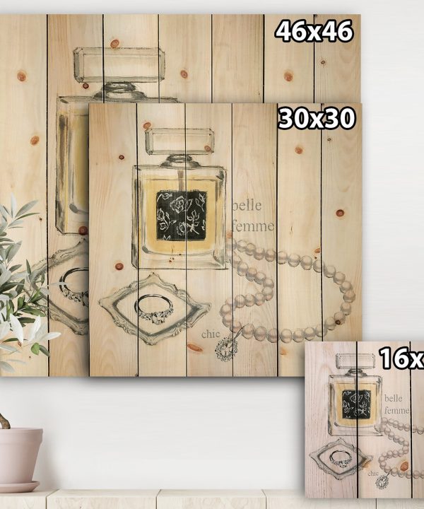 Perfume Glam Bathroom I - Traditional Bathroom Print on Natural Pine Wood - 16x16 For Sale Free Shipping